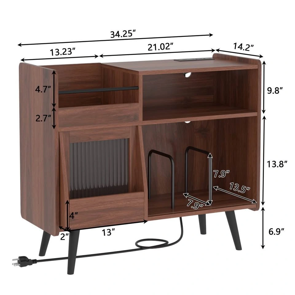 Large Record Player Stand with Sliding Door, LED Light & Power O - photo 3