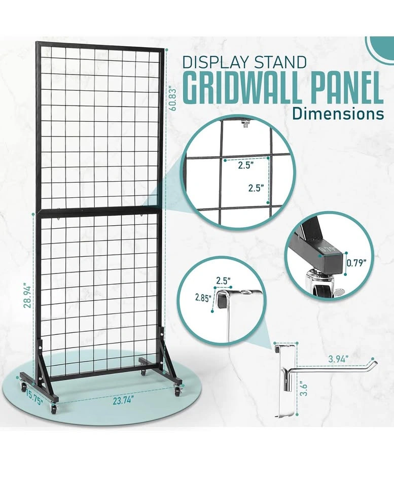 2 Grid Wall Panels 2’x5’ on Wheels - Display Stand w/ 16 Hooks - photo 2