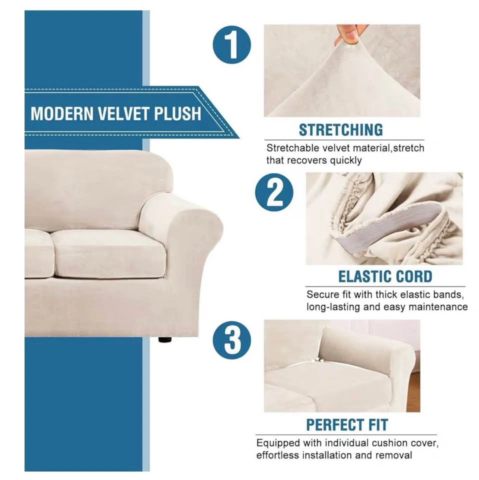 H.VERSAILTEX 3 Pieces Thick Velvet Sofa Covers for 2 Cushion Cou - photo 3