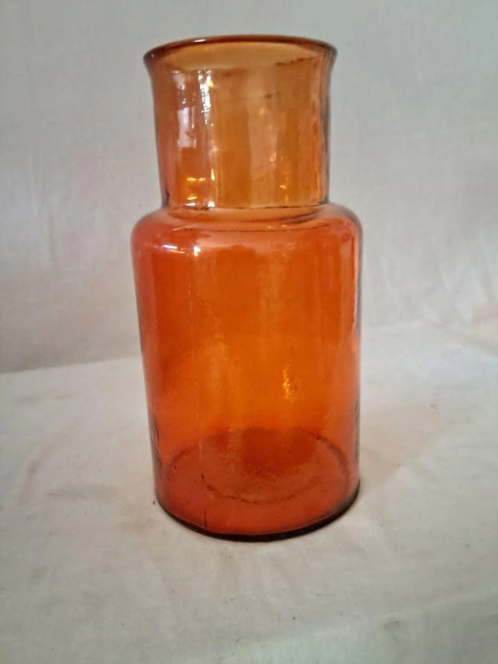 Hand blown amberina orange glass apothecary canister or jar