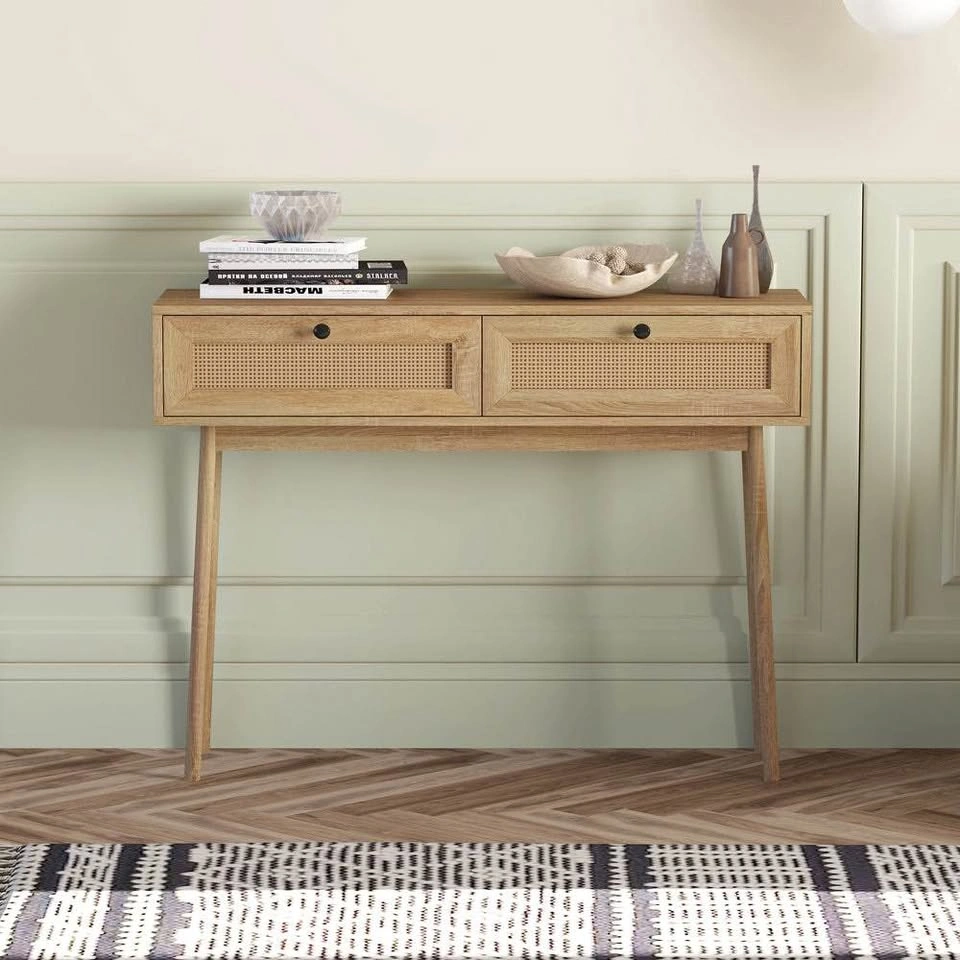 Boho Console Table with Drawers - Natural Wood Finish - photo 2