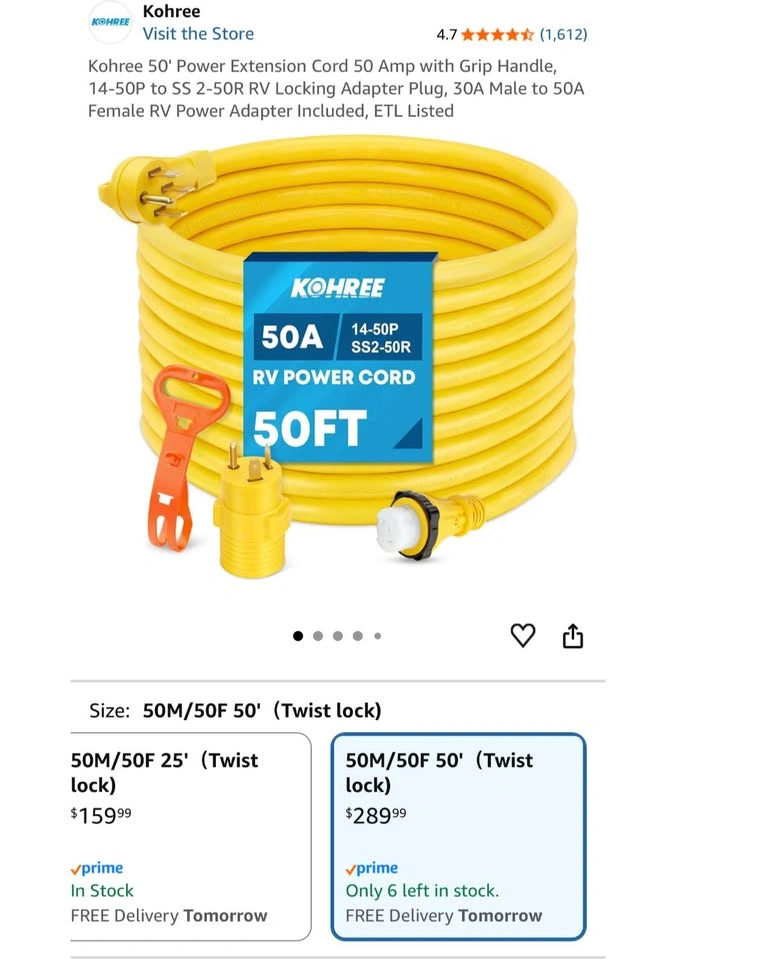 Kohree 50’ 50 Amp RV Power Extension Cord - photo 3