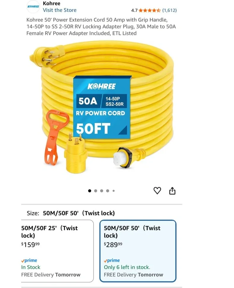 Kohree 50’ 50 Amp RV Power Extension Cord - photo 3