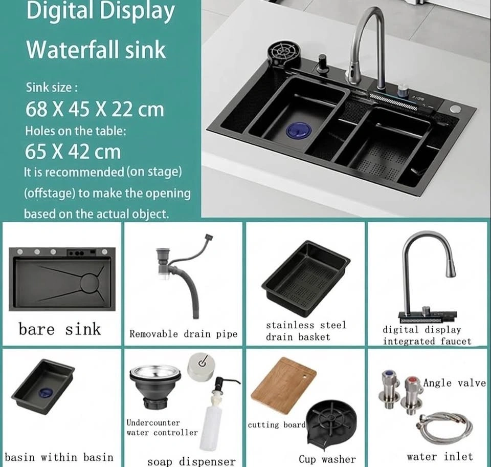Black Waterfall Kitchen Sink - 304 Stainless Steel - photo 2