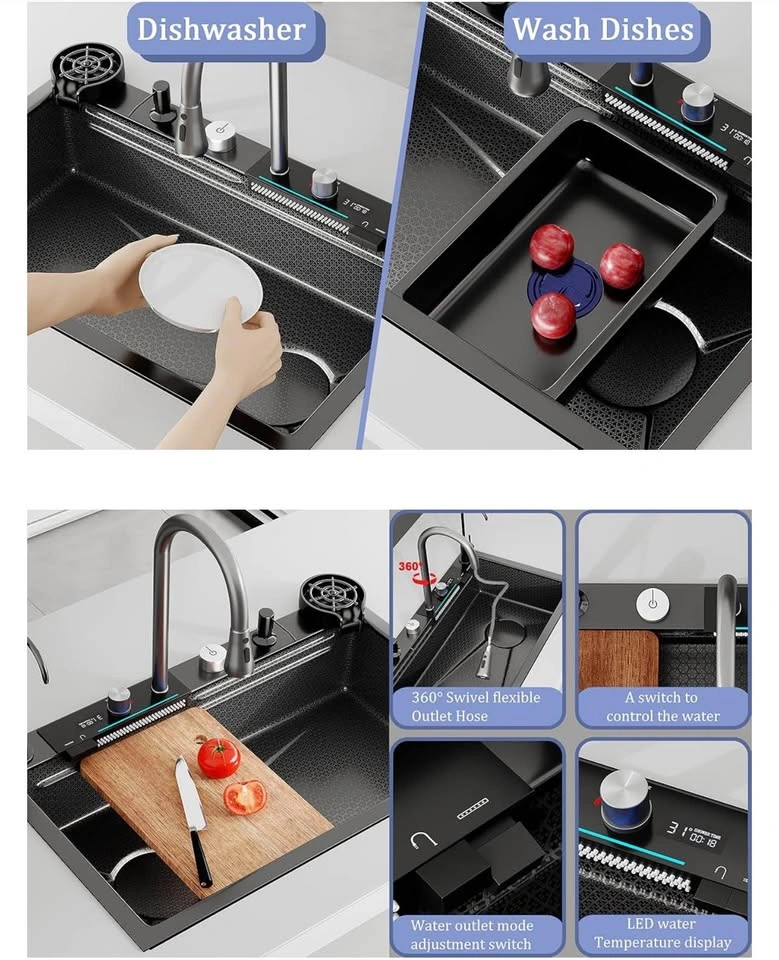 Black Waterfall Kitchen Sink - 304 Stainless Steel - photo 3