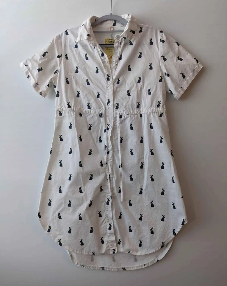 Rabbit print button up dress shirt M
