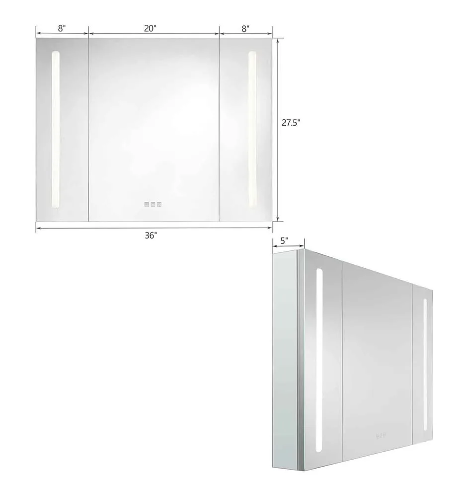 Bathlink 36x27 inch 3-Doors LED Lighted Medicine Cabinet image indicator(3)