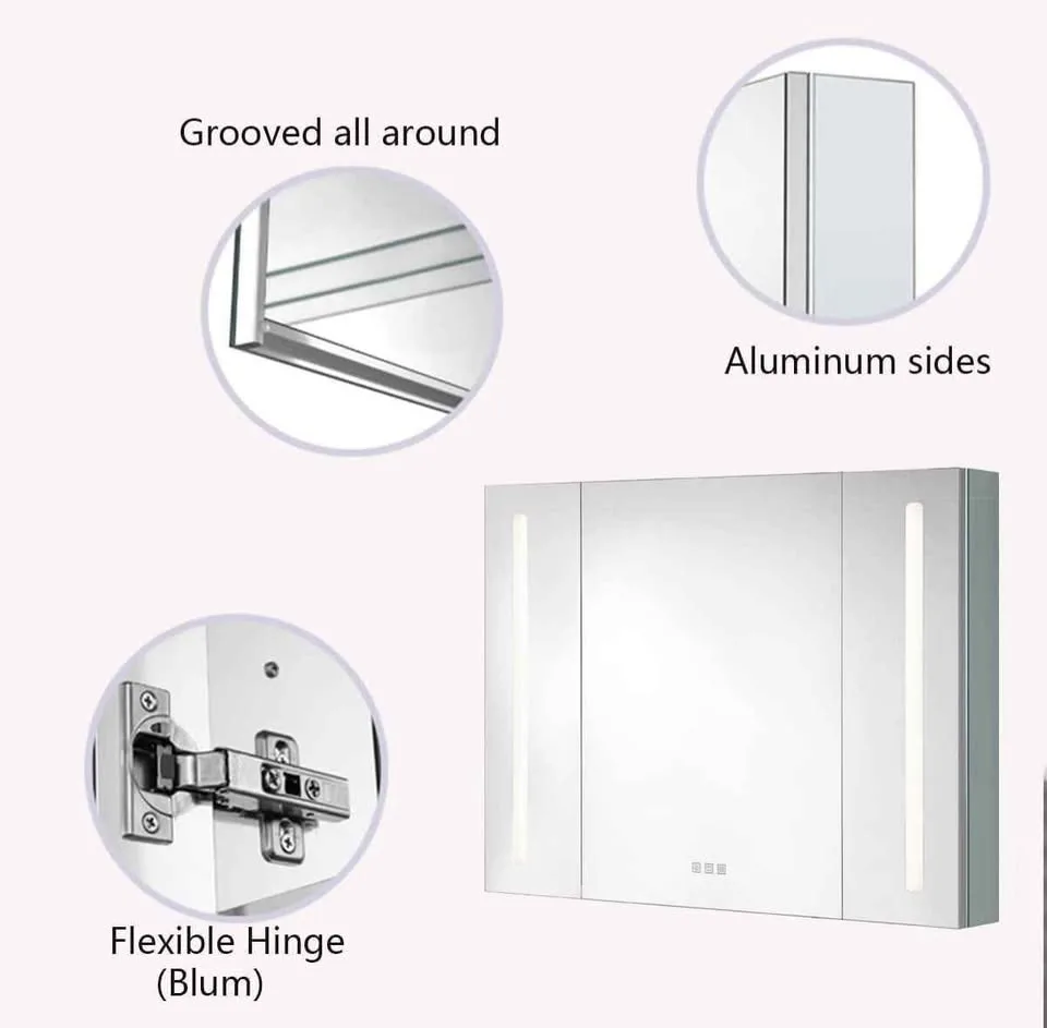 Bathlink 36x27 inch 3-Doors LED Lighted Medicine Cabinet image indicator(4)