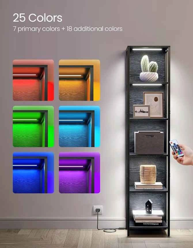6-Tier Black LED Bookshelf Display Shelf w/ Remote - photo 3