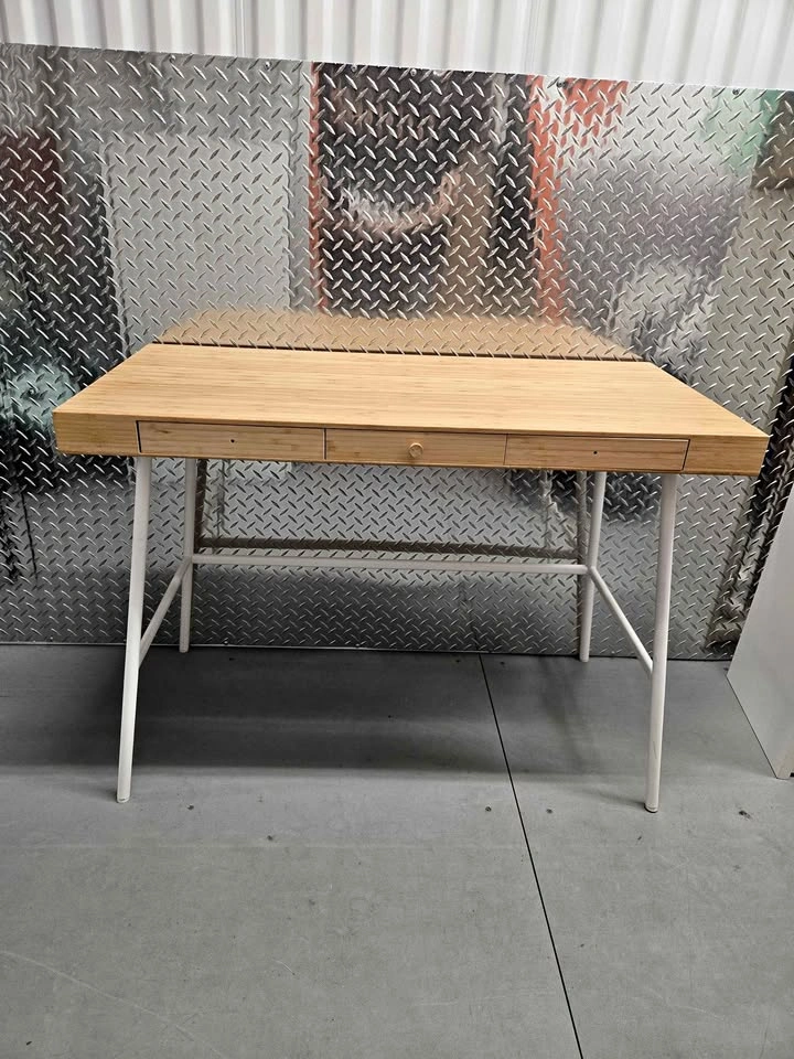 Bamboo Desk with White Legs and 3 Drawers