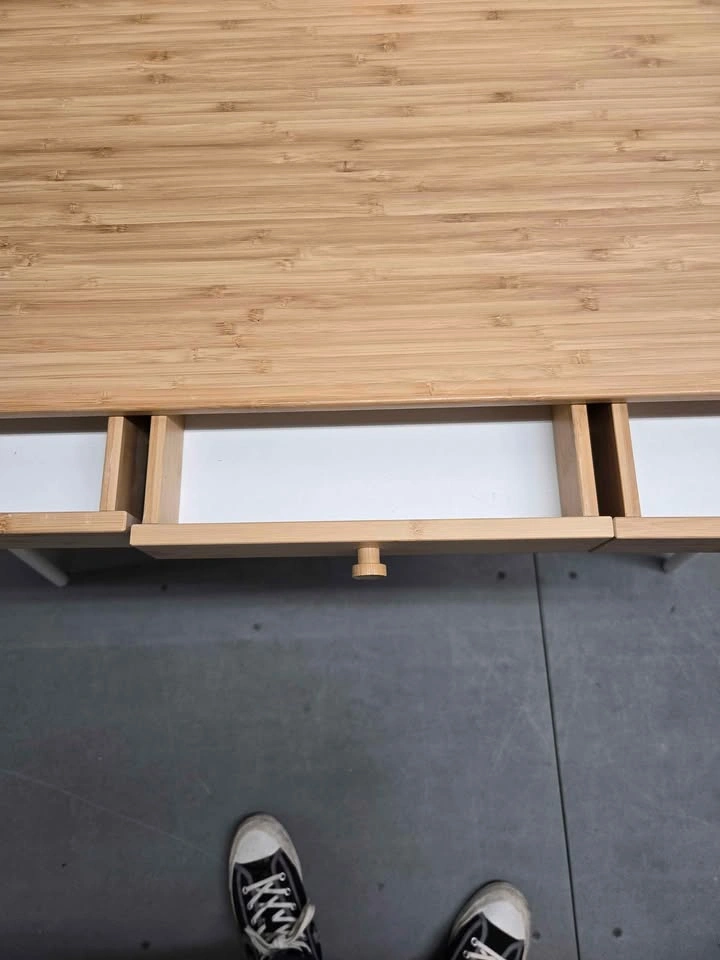 Bamboo Desk with White Legs and 3 Drawers - photo 2