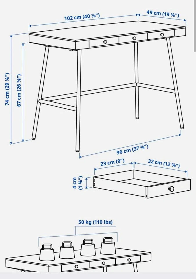 Bamboo Desk with White Legs and 3 Drawers - photo 4