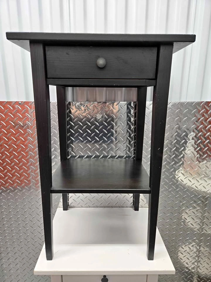 Black Side Table with Drawer and Shelf