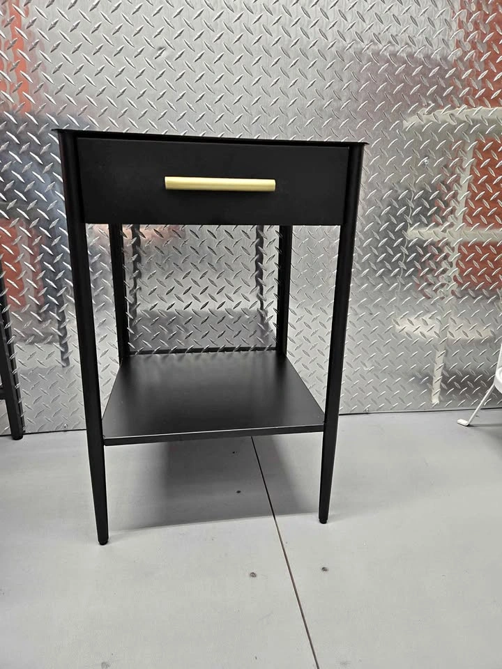 West Elm Black Metal Nightstand with Gold Handle