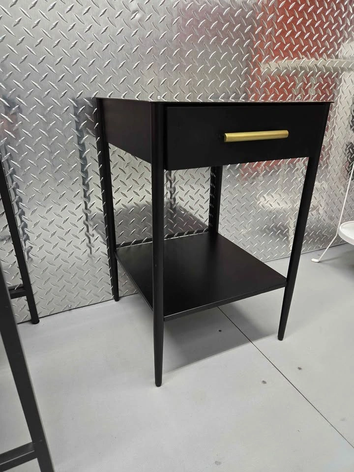 West Elm Black Metal Nightstand with Gold Handle - photo 2