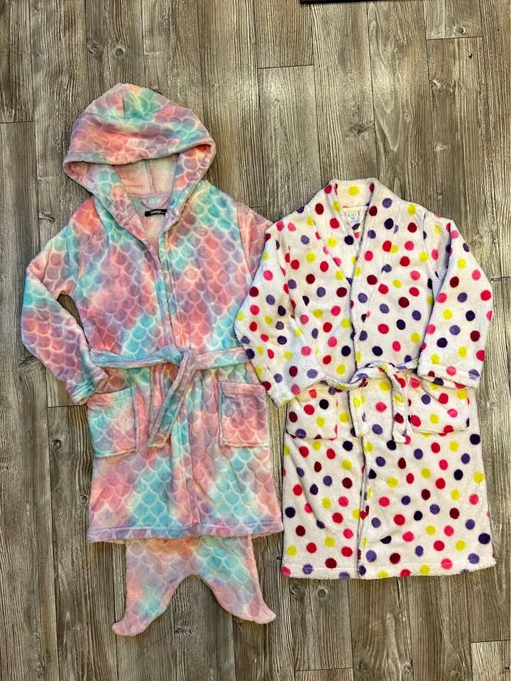 GIRLS SIZE 7/8 COZY POLKA DOT BATH ROBE thumbnail