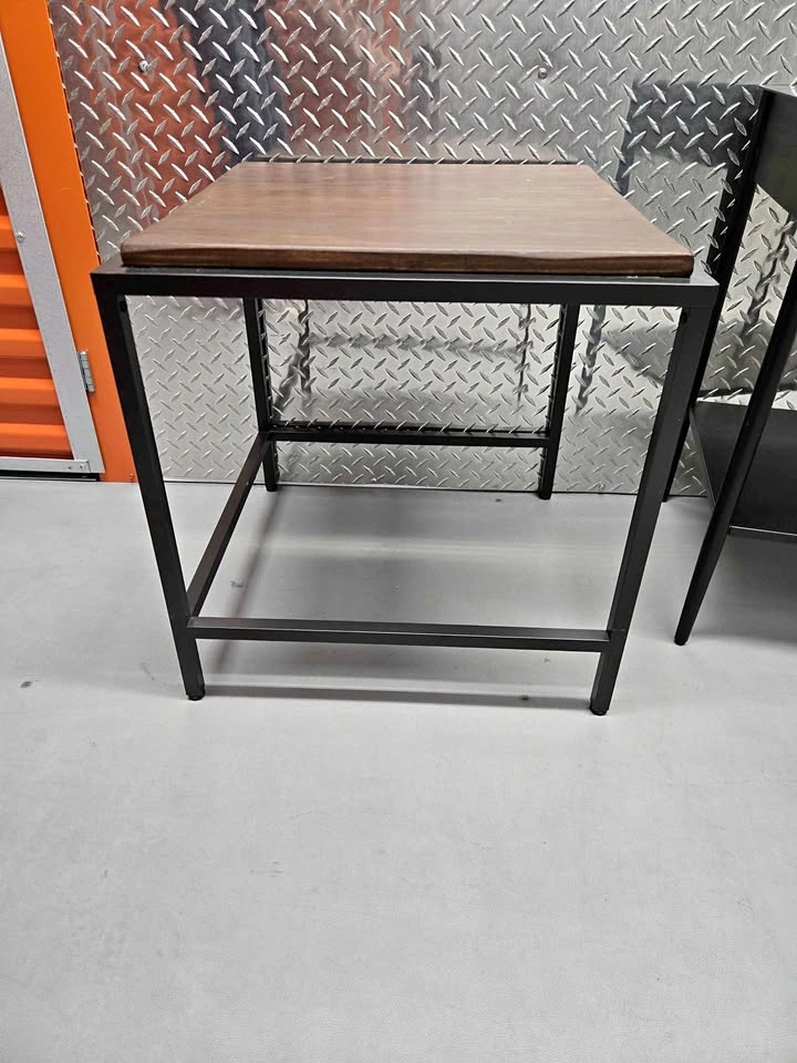 Dark Brown Wood Top Black Metal End Table