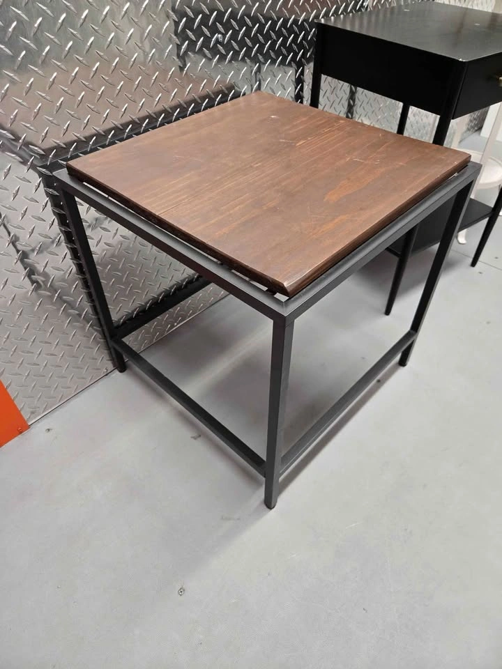 Dark Brown Wood Top Black Metal End Table - photo 2