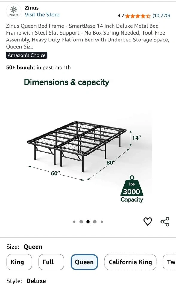 Zinus SmartBase 14" Queen Platform Bed Frame - Like New - photo 4
