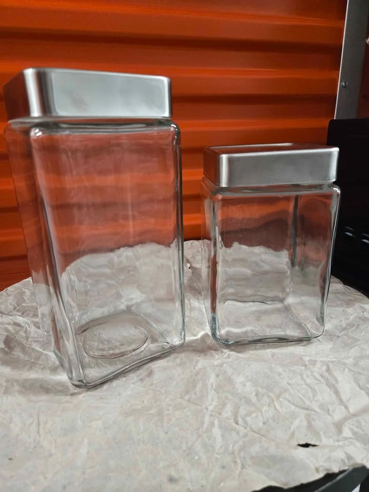 2 Glass Jars w/ Silver Lids - 10.5" & 7" Tall - photo 2