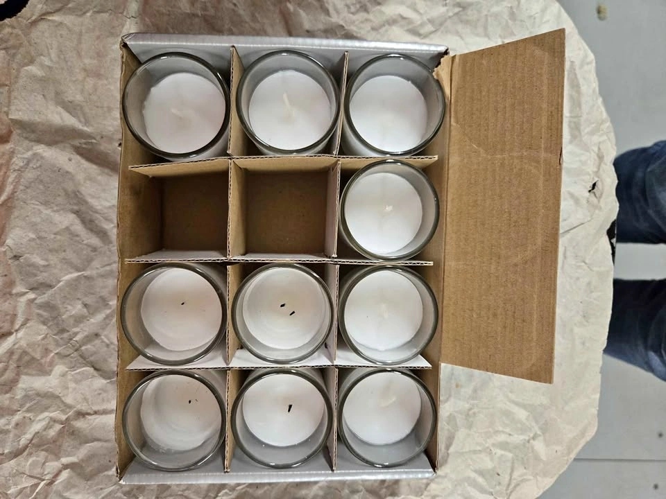 White Candles in Glass Jars - 2 missing, 4 used, 6 new