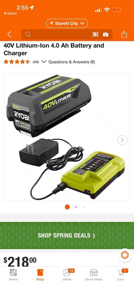 New Ryobi 40V 4.0 Ah Battery and Charger