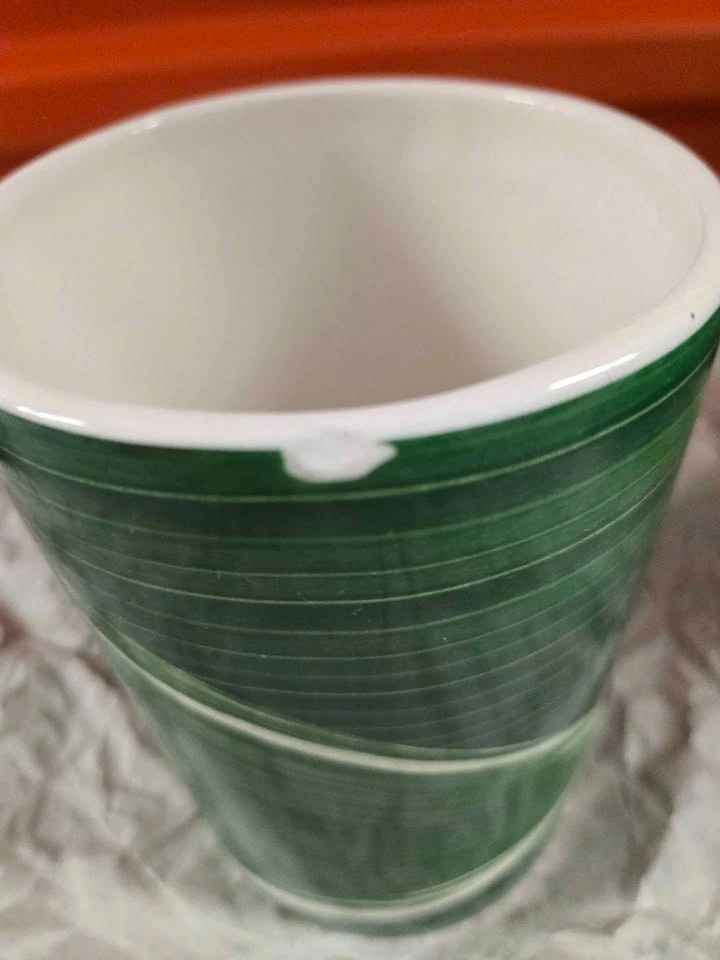 Green striped ceramic planter 6 inch - photo 3