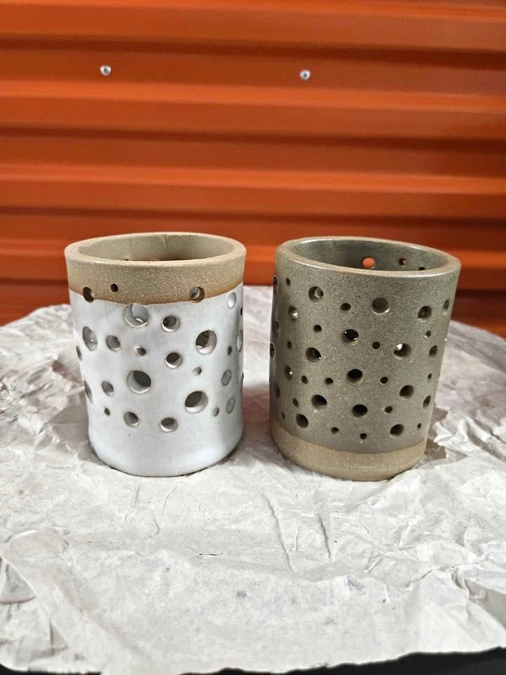 Set of 2 Ceramic Perforated Votive Holders