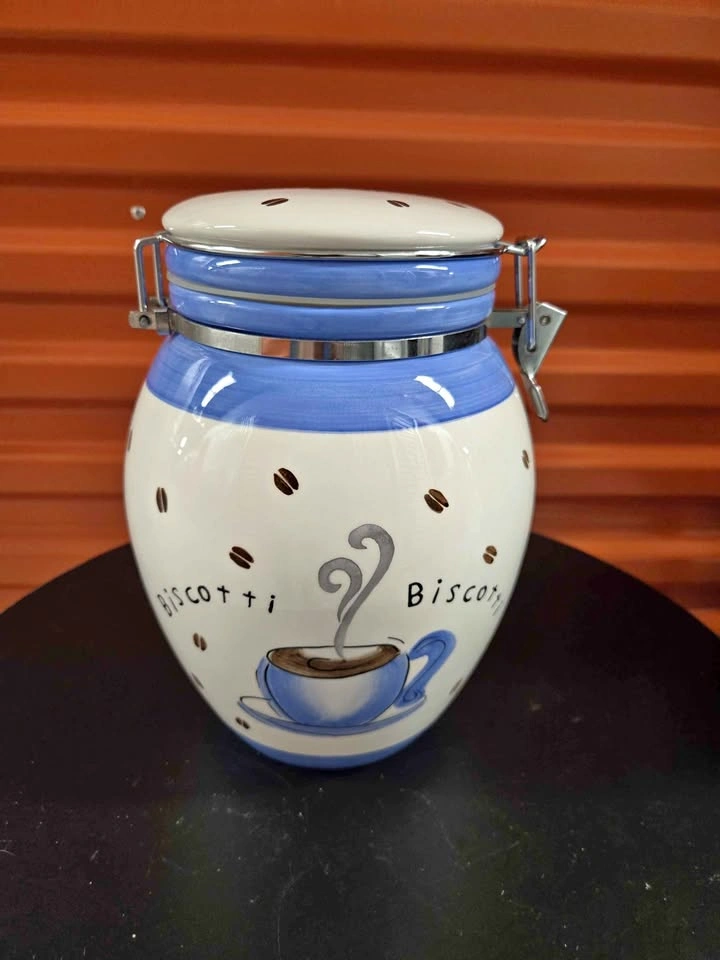 Cute Biscotti Coffee Bean Ceramic Jar w/ Clamp Lid