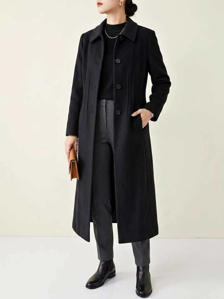 Jessica Long Black Wool Trench Coat - Women's Size 16