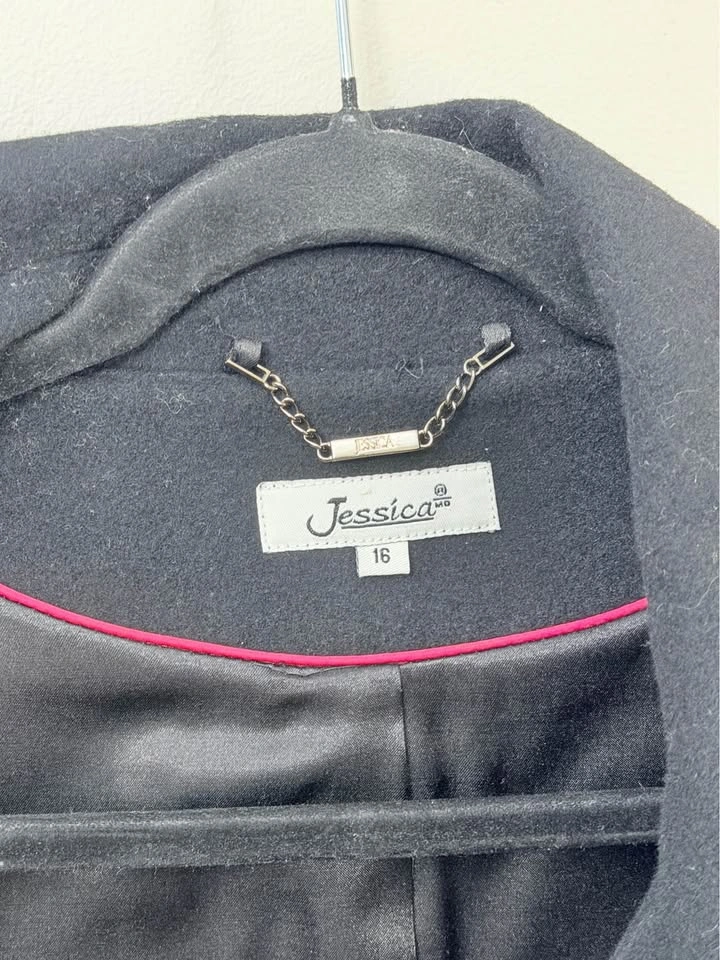 Jessica Long Black Wool Trench Coat - Women's Size 16 - photo 5