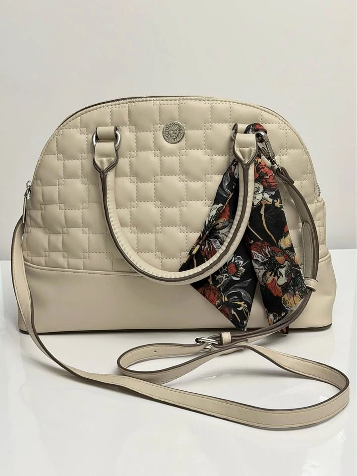 Anne Klein Cream Quilted Purse Satchel & Crossbody