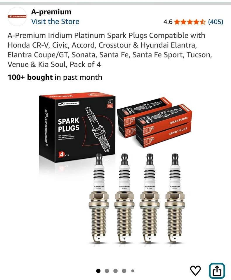 A-Premium Iridium Platinum Spark Plugs - Set of 4 (Honda/Hyundai