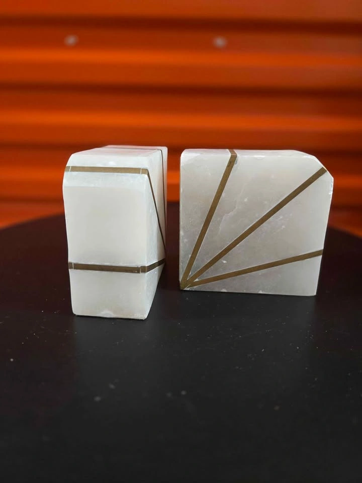 West Elm Alabaster Marble Brass Inlay Bookends Pair - photo 2