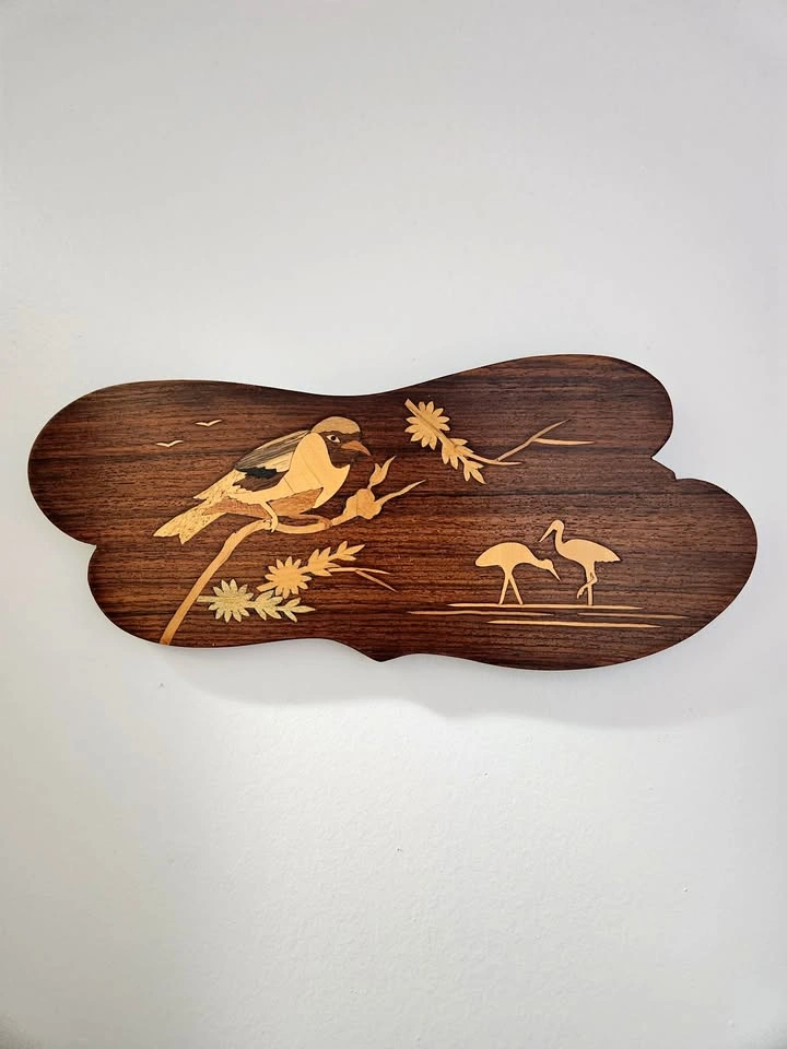 Vintage Wooden Wall Plaque with Birds and Florals
