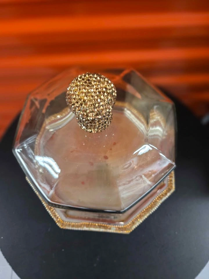 Octagonal Glass Cloche Cake Stand Gold Rhinestone Handle - photo 2