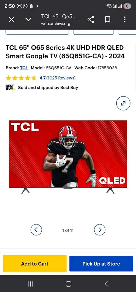 TCL 65" 4K QLED Google TV w/ 3 Yr Warranty (Exp. 2027)