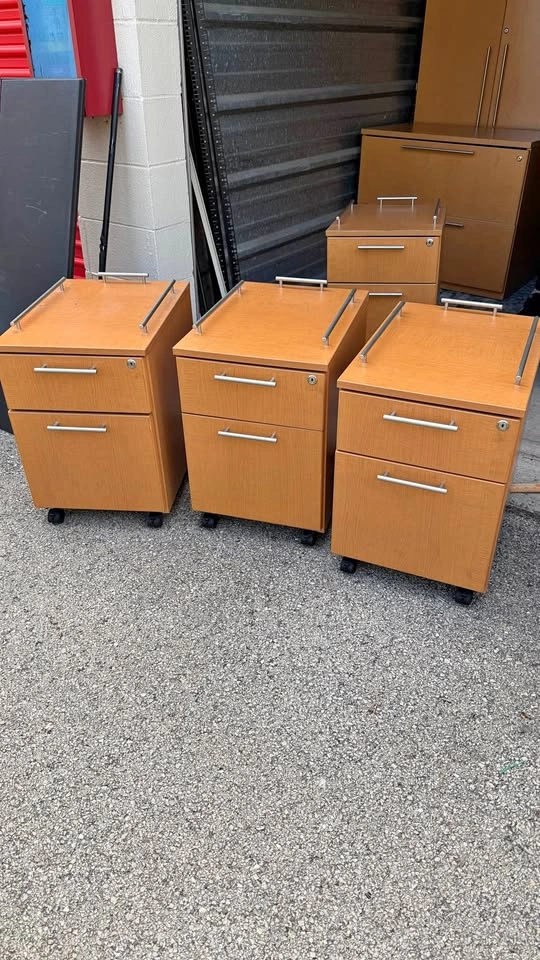 Set of 4 Röhr Wood Mobile File Cabinets w/ Locks & Wheels