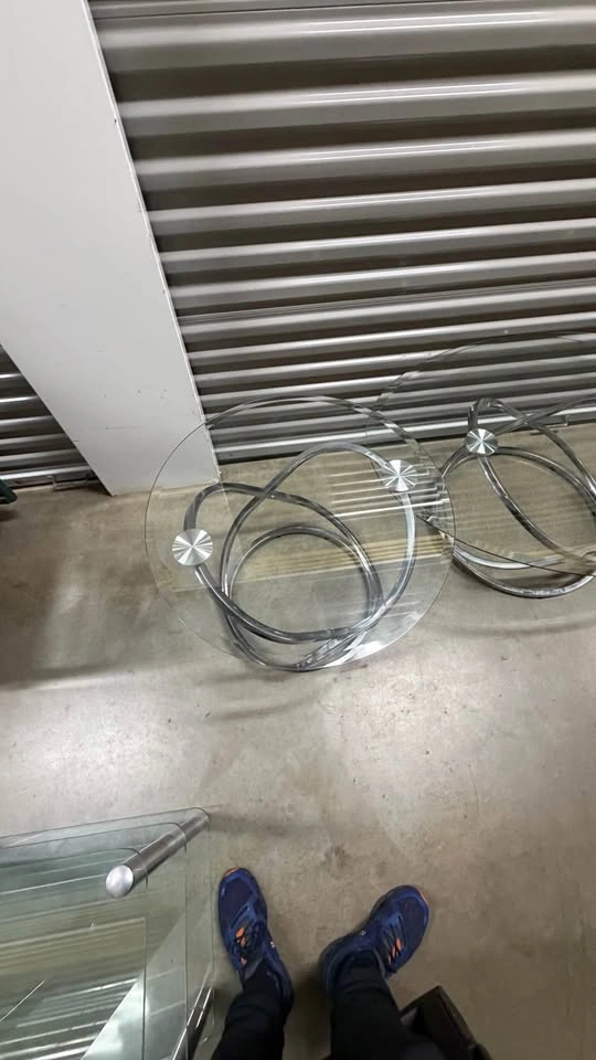3-Piece Glass Coffee Table Set With Chrome Metal Bases - photo 5