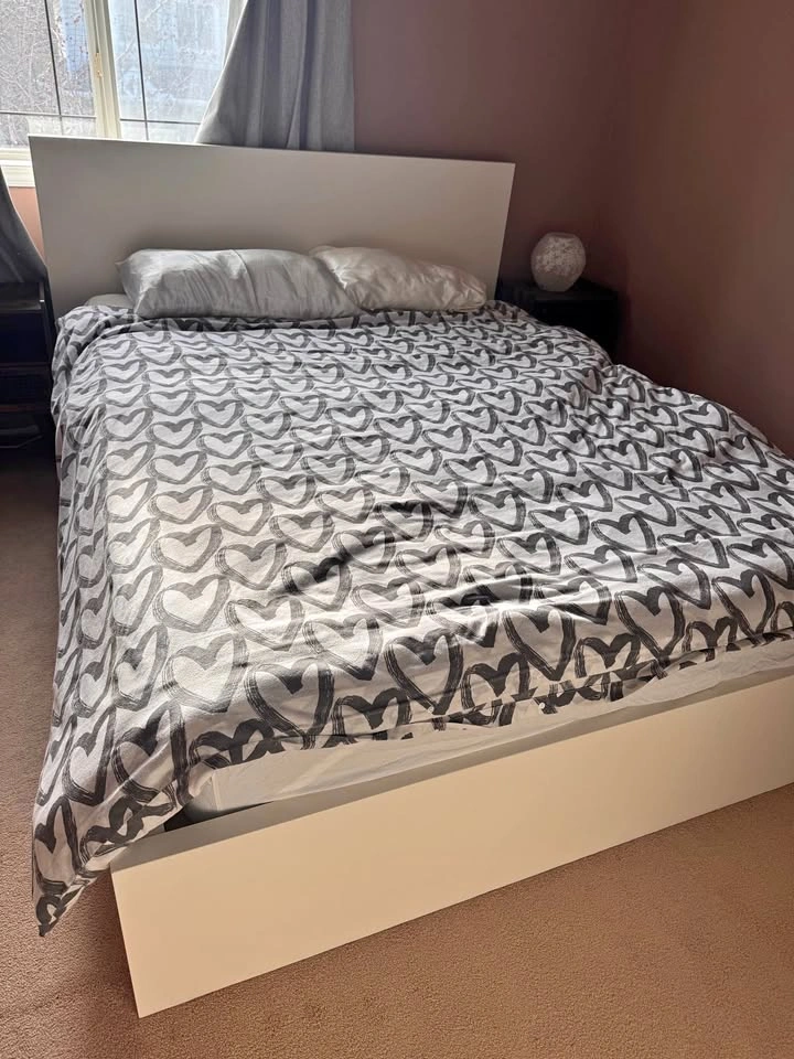 IKEA Malm Queen High Bed Frame w/ 2 Storage Boxes & Mattress
