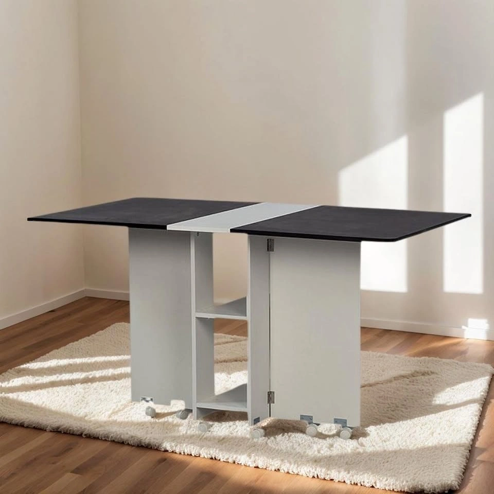 Foldable Dining Table with Storage Shelf