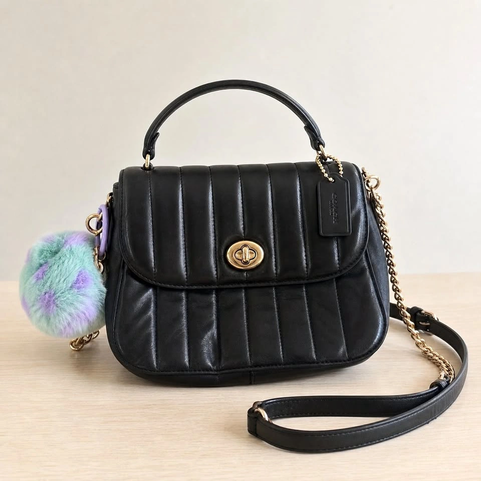 Coach Black Quilted Leather Top Handle / Crossbody Bag