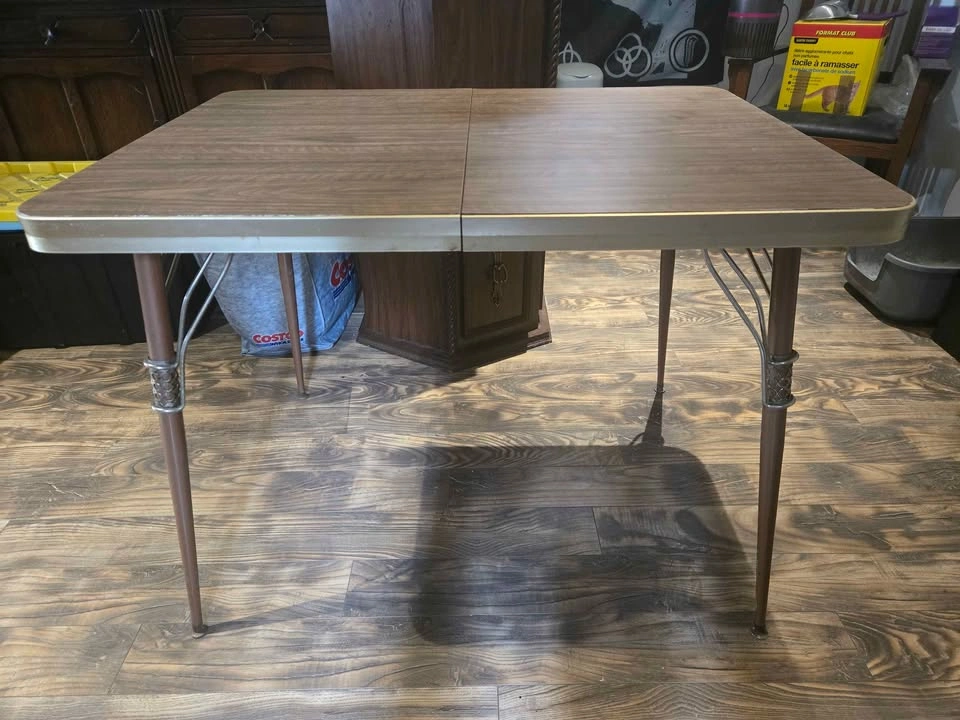 Vintage 50s Brown Wood Grain Formica Table - photo 2