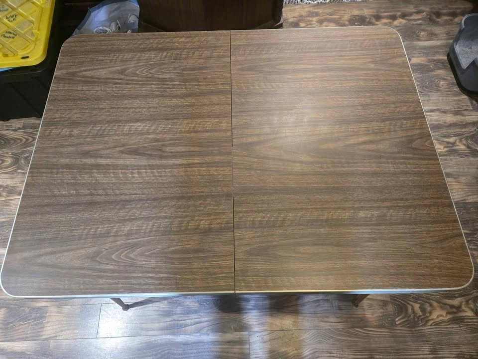 Vintage 50s Brown Wood Grain Formica Table - photo 3