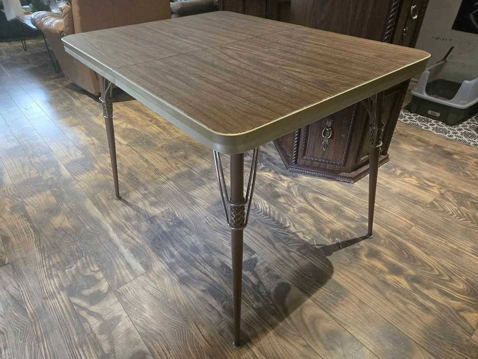 Vintage 50s Brown Wood Grain Formica Table - photo 4