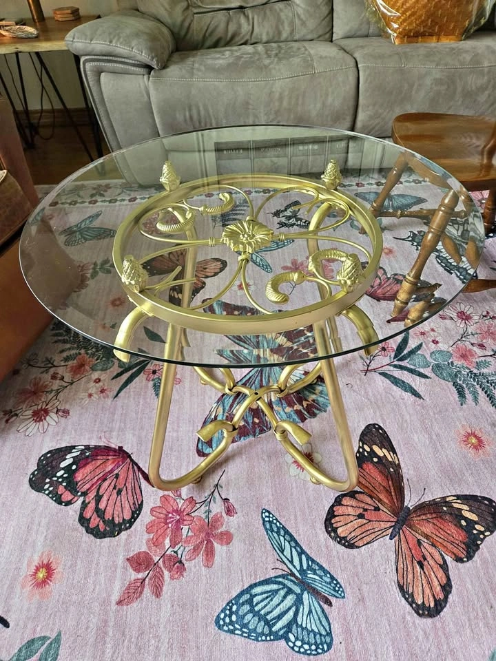 Ornate Gold Glass Top Side Table