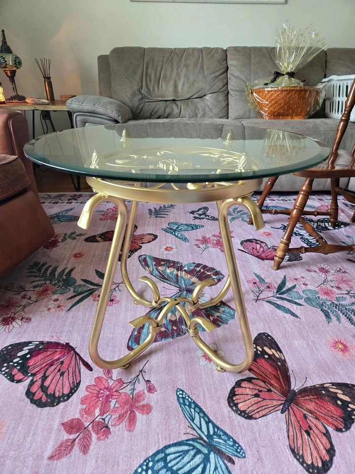 Ornate Gold Glass Top Side Table - photo 2