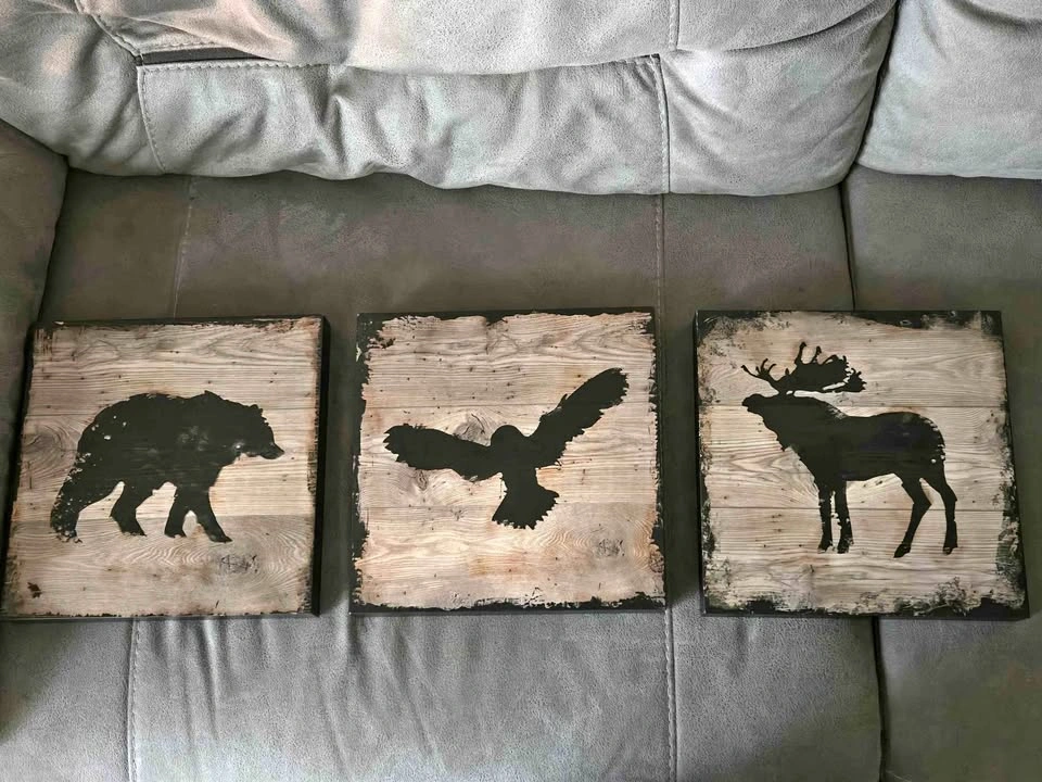 IKEA Björnamon Rustic Wood Animal Wall Art Set Bear Eagle Moose
