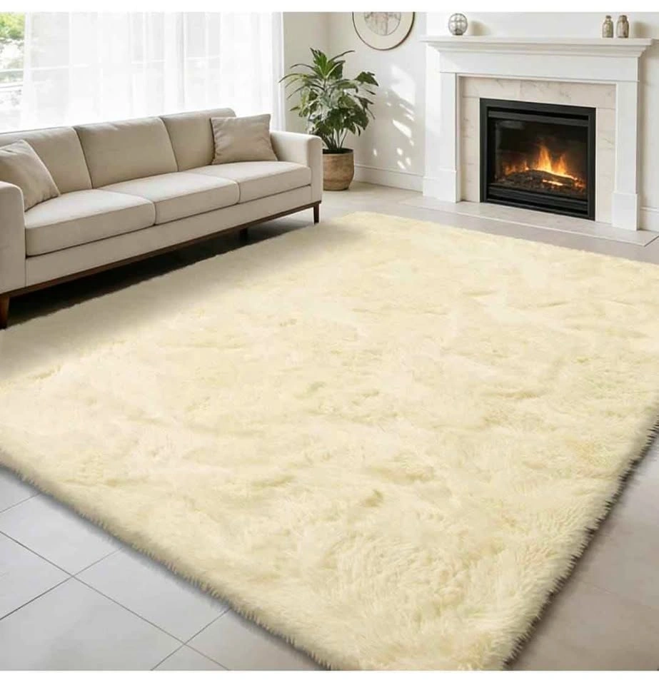 Cream Shag Area Rug 6x9 ft (Brand New)