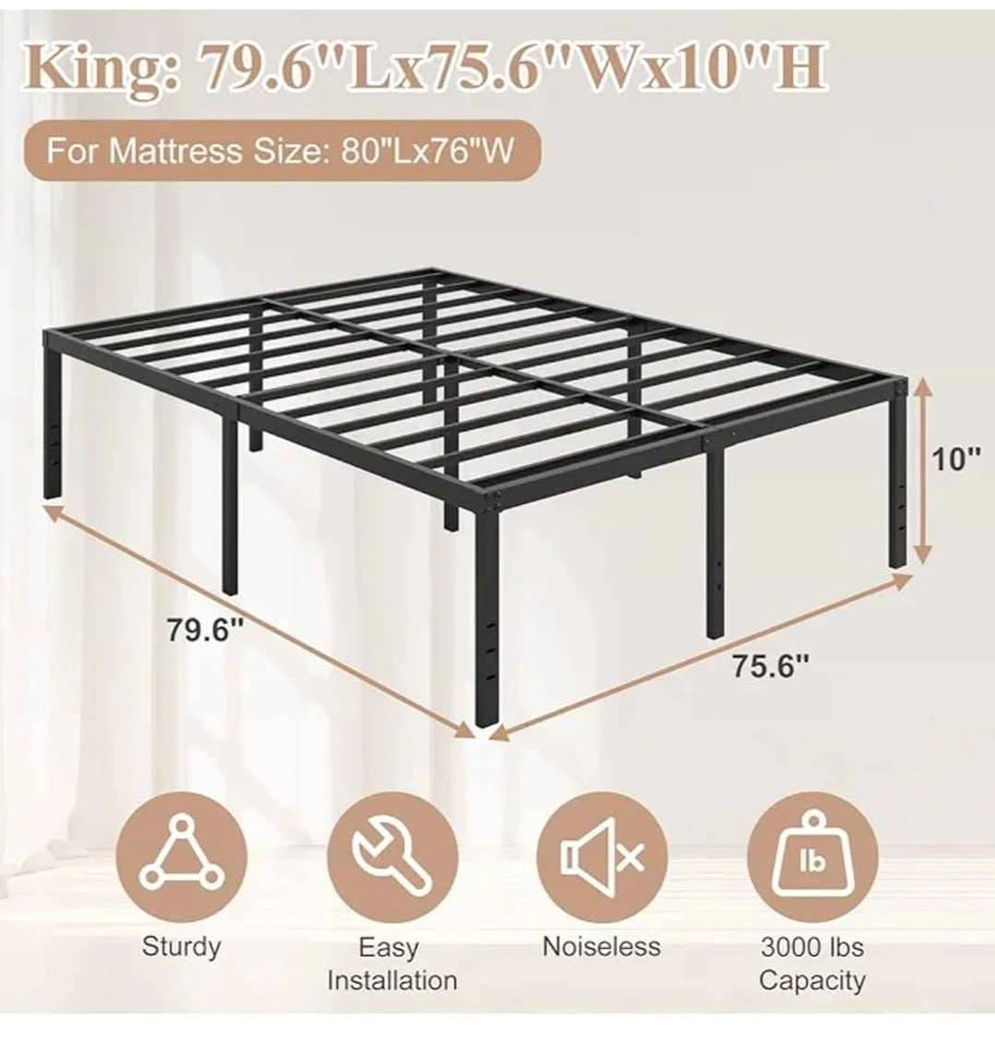 HOBINCHE King Size Bed Frame - 20 Inch Black Metal Platform - photo 5